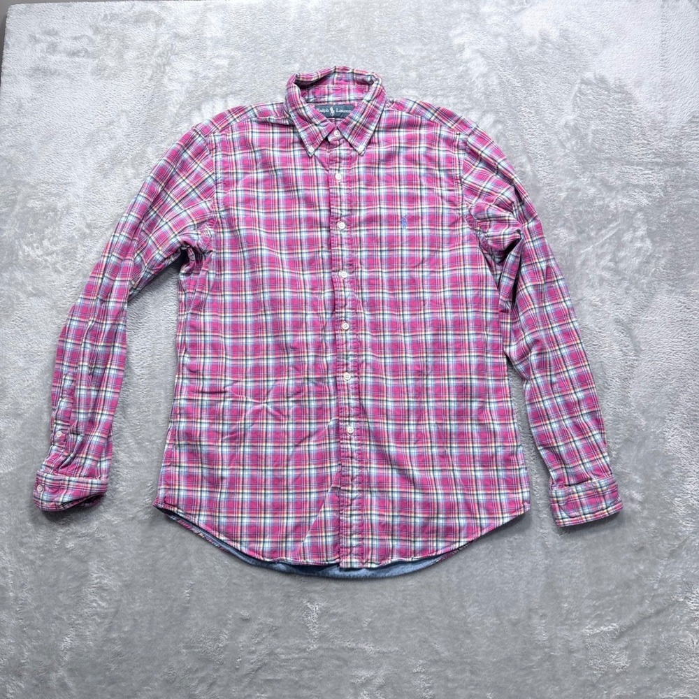 Ralph Lauren Plaid Button Down Shirt Mens L Pink Blue Yellow Long Sleeve Cotton